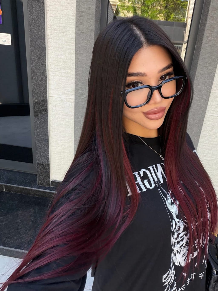 Dorsanee Ombre Black Burgundy Red Student Affordable Back to School Graduation College Girl 13x4 Lace Front Human Hair Wig