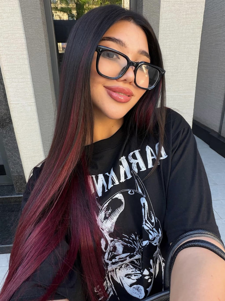 Dorsanee Ombre Black Burgundy Red Student Affordable Back to School Graduation College Girl 13x4 Lace Front Human Hair Wig