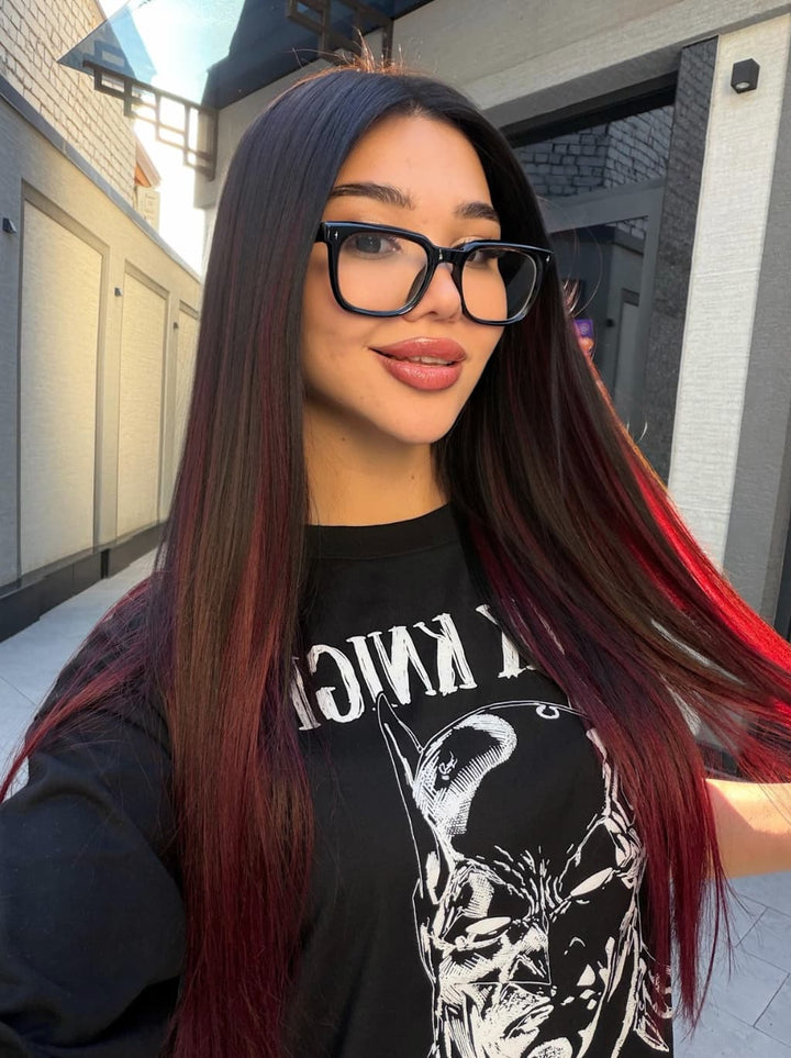 Dorsanee Ombre Black Burgundy Red Student Affordable Back to School Graduation College Girl 13x4 Lace Front Human Hair Wig