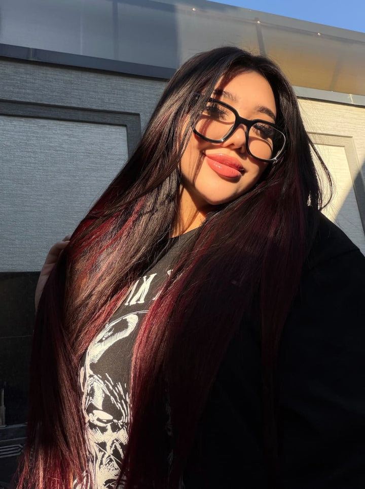 Dorsanee Ombre Black Burgundy Red Student Affordable Back to School Graduation College Girl 13x4 Lace Front Human Hair Wig