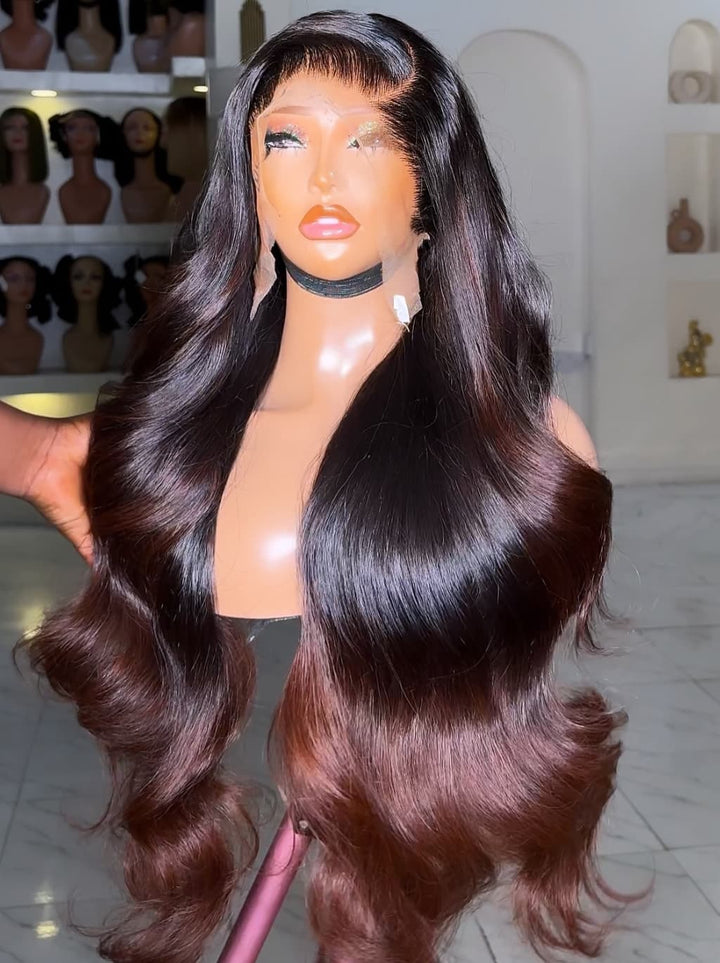Dorsanee Ombre Black Chestnut Chocolate Brown Wavy 13X4 Lace Front Human Hair Wigs 250 300 Density