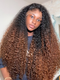 Dorsanee Ombre Black Chocolate Brown Deep Spiral Kinky Curly 13x4 Lace Front Human Hair Wigs