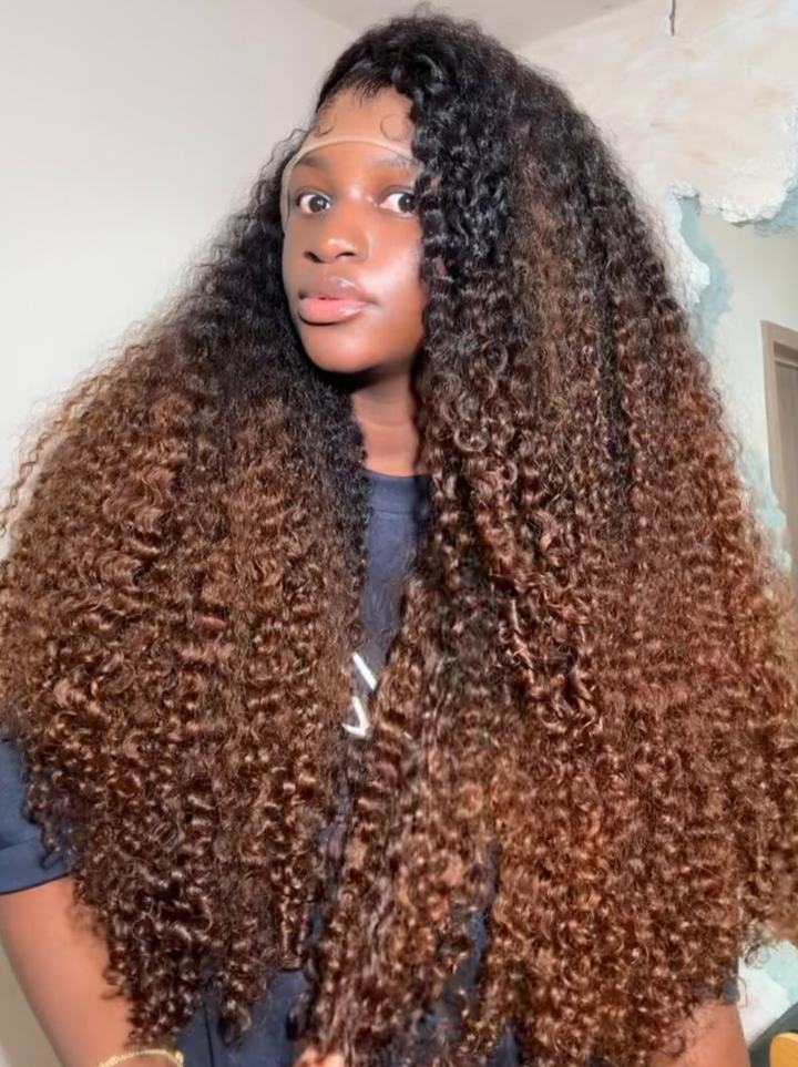 Dorsanee Ombre Black Chocolate Brown Deep Spiral Kinky Curly 13x4 Lace Front Human Hair Wigs