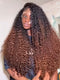 Dorsanee Ombre Black Chocolate Brown Deep Spiral Kinky Curly 13x4 Lace Front Human Hair Wigs