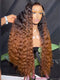 Dorsanee Ombre Black Chocolate Brown Water Wave 300 Density 13x4 Lace Front Human Hair Wigs
