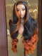 Dorsanee Ombre Black Copper Orange Skunk Stripe Straight Wavy 300 Density 13x4 Lace Front Human Hair Wigs