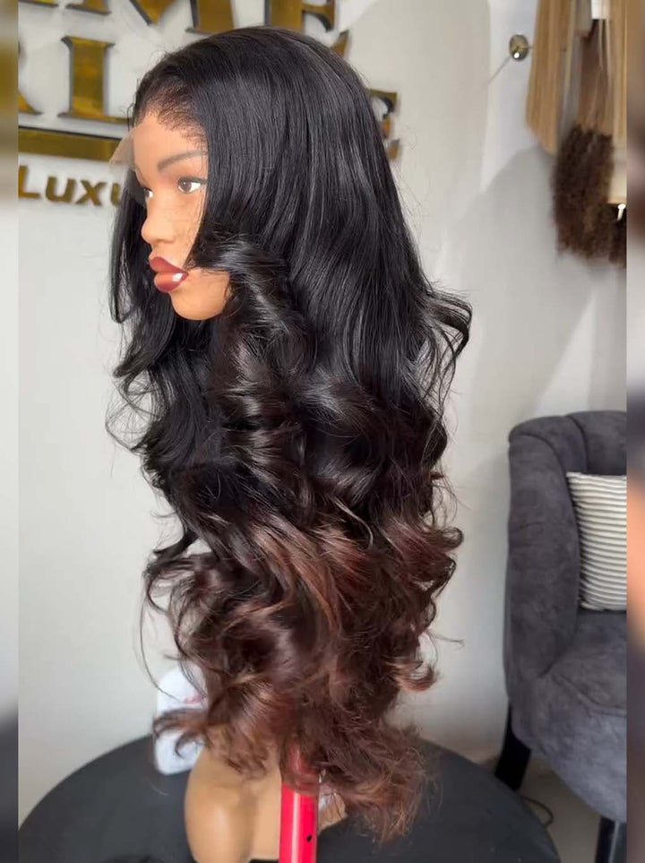 Dorsanee Ombre Black Brown Loose Body Wave 300 Density 13x4 Lace Front Human Hair Wigs