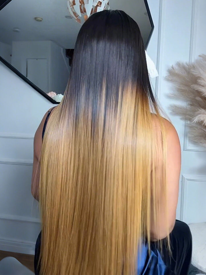 Dorsanee Ombre Black Strawberry Honey Blonde Bone Straight 13x4 Lace Front Human Hair Wigs 300 Density