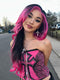 Dorsanee Ombre Black With Hot Pink Skunk Stripe 13x4 Lace Front Human Hair Wig 200 Density