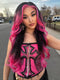 Dorsanee Ombre Black With Hot Pink Skunk Stripe 13x4 Lace Front Human Hair Wig 200 Density