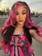 Dorsanee Ombre Black With Hot Pink Skunk Stripe 13x4 Lace Front Human Hair Wig 200 Density