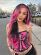 Dorsanee Ombre Black With Hot Pink Skunk Stripe 13x4 Lace Front Human Hair Wig 200 Density