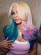 Dorsanee Ombre Blonde Ocean Blue Purple Pink 13x4 Lace Front Human Hair Wig