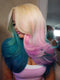 Dorsanee Ombre Blonde Ocean Blue Purple Pink 13x4 Lace Front Human Hair Wig