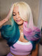 Dorsanee Ombre Blonde Ocean Blue Purple Pink 13x4 Lace Front Human Hair Wig