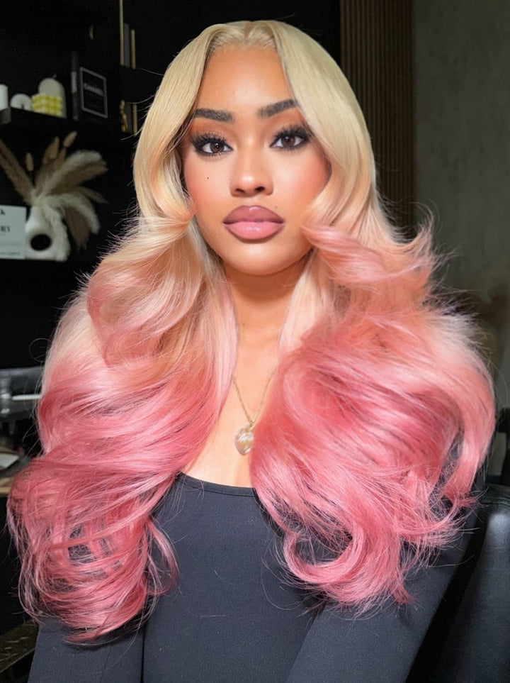 Dorsanee Ombre Champagne Blonde Dusty Rose Pink 13x4 Lace Front Human Hair Wigs 200 Density
