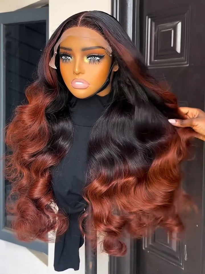 Dorsanee Ombre Copper Brown Bouncy Loose Curls 13x4 Lace Front Human Hair Wigs