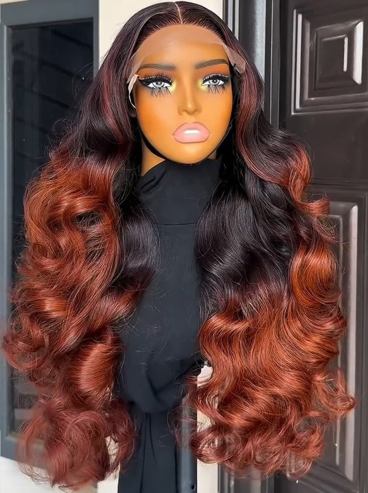 Dorsanee Ombre Copper Brown Bouncy Loose Curls 13x4 Lace Front Human Hair Wigs