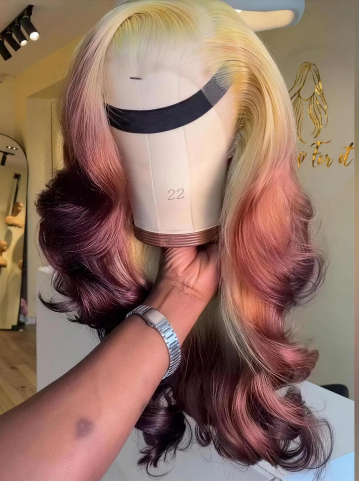 Dorsanee Ombre Dark Cherry Burgundy 13x4 Lace Front Human Hair Wig 200 Density
