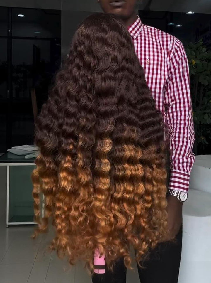 Dorsanee Ombre Dark Copper Brown Loose Deep Wave 300 Density 13x4 Lace Front Human Hair Wigs