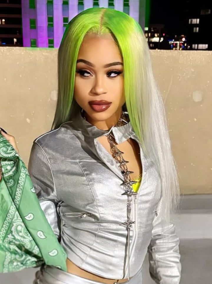 Dorsanee Ombre Green Gray 13x4 Lace Front Virgin Human Hair Wigs 200 Density