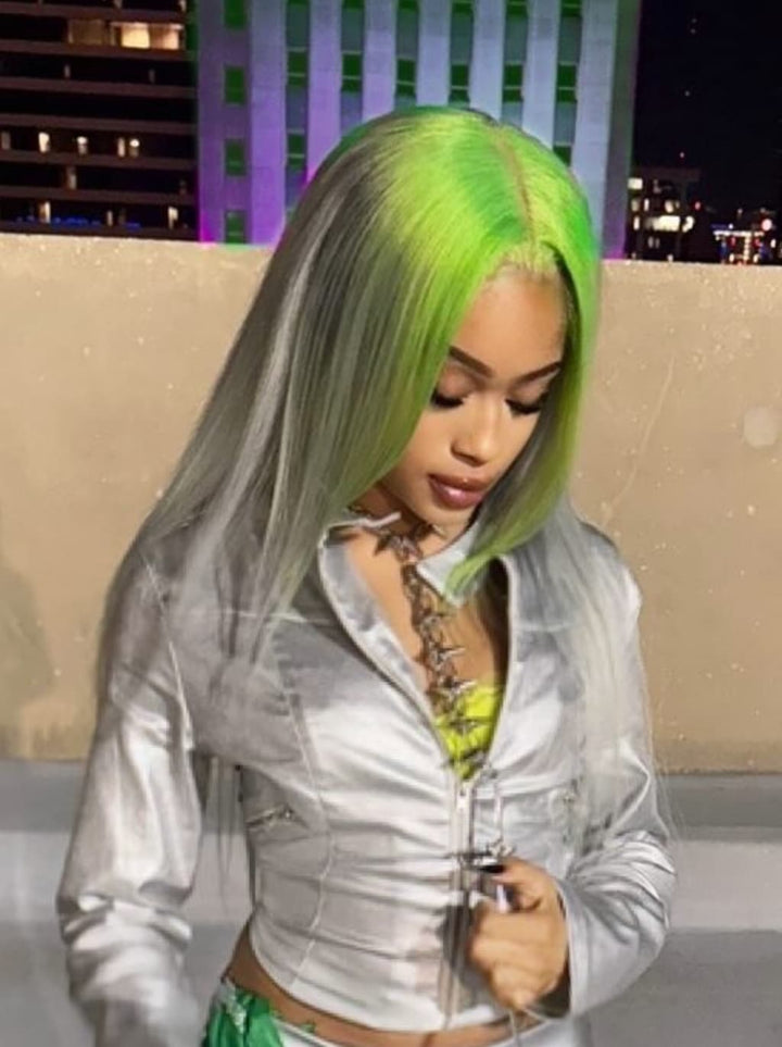 Dorsanee Ombre Green Gray 13x4 Lace Front Virgin Human Hair Wigs 200 Density