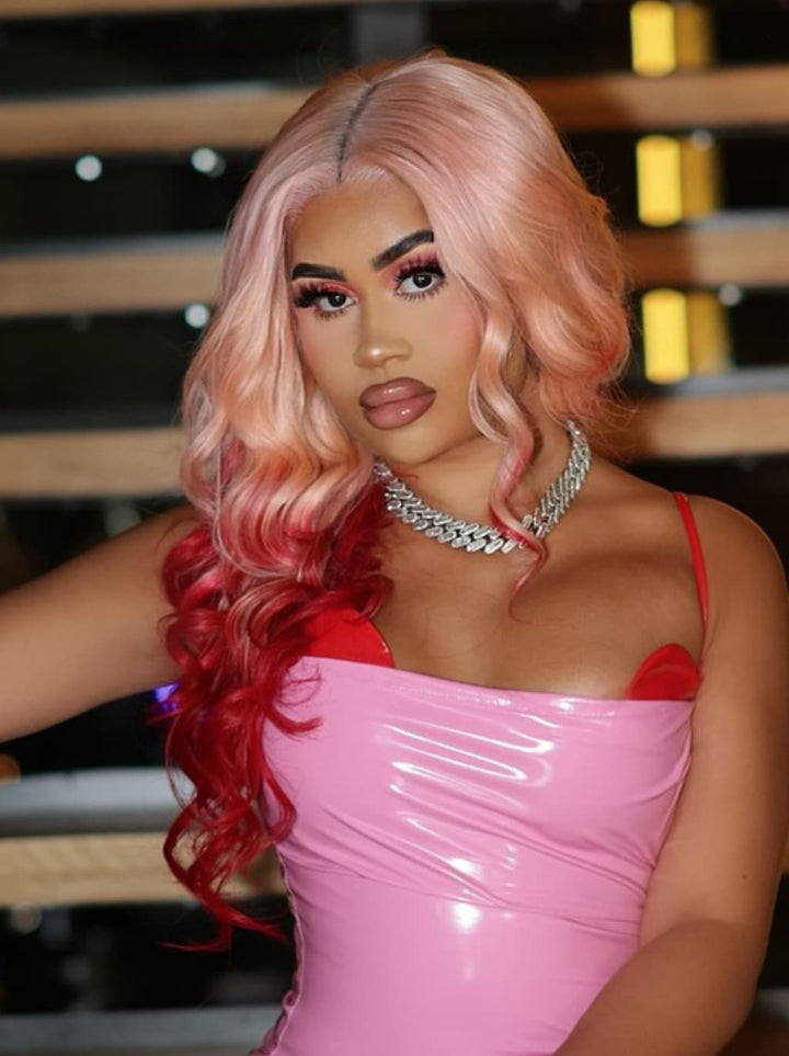 Dorsanee Ombre Pastel Pink Burgundy Red 13x4 Lace Front Virgin Human Hair Wig
