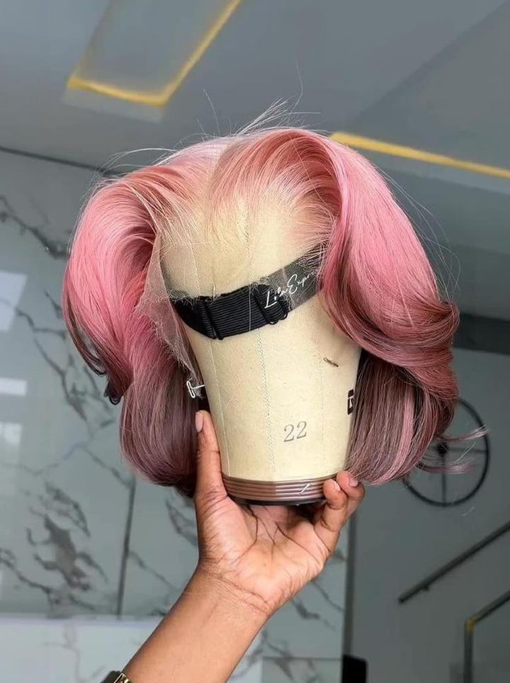 Dorsanee Ombre Pink Brown 8 10 12 inch Short Bob 13x4 Lace Front Human Hair Wig