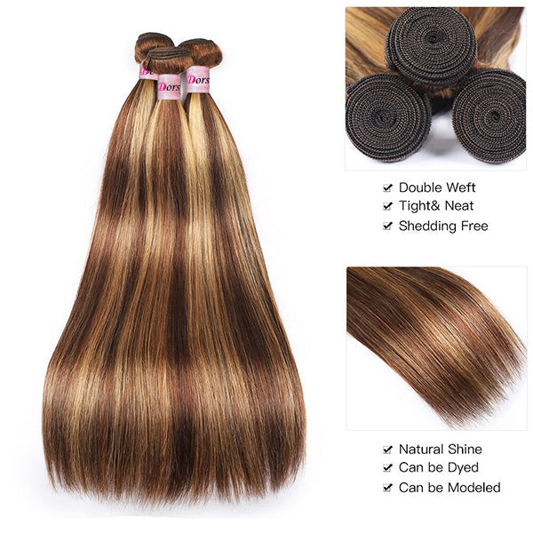 Dorsanee Hair Highlight Straight Hair Bundles with 5x5 HD Lace Closure Ombre Human Hair Bundles with Closure - Dorsanee Hair