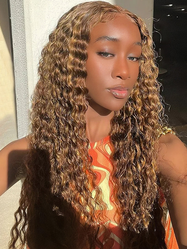 P4/27 Honey Blonde Brown Highlight Deep Wave 5x5 Lace Closure Wig 13x4 Lace Frontal Human Hair Wigs Colored Hair