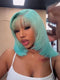 Dorsanee Pastel Green 8 10 12 inch Short Bob Human Hair Wig Side Part With Bangs