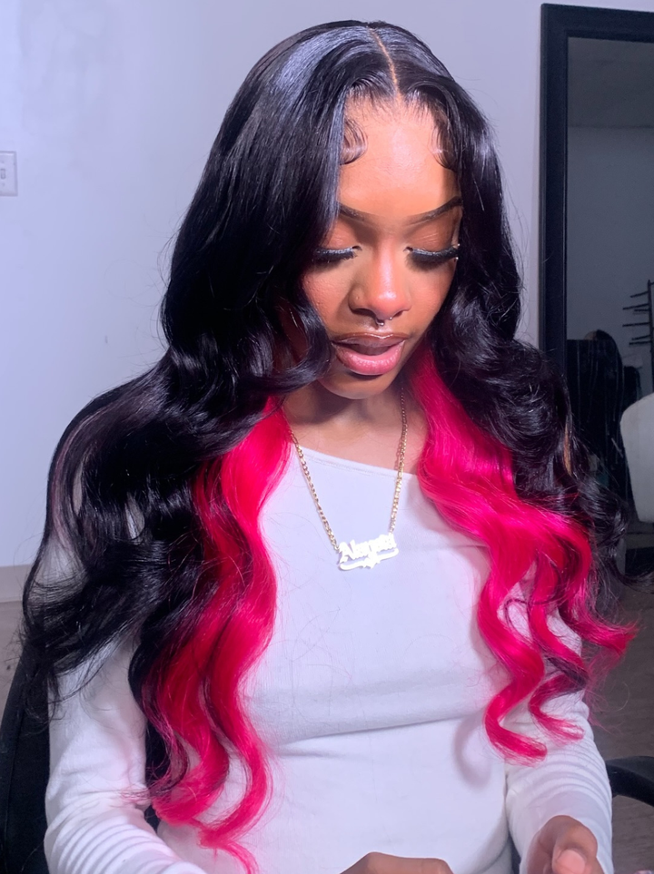 Dorsanee Peekaboo Black Red Two Tones 13x4 Lace Front Human Hair Wigs