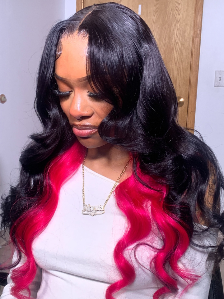 Dorsanee Peekaboo Black Red Two Tones 13x4 Lace Front Human Hair Wigs