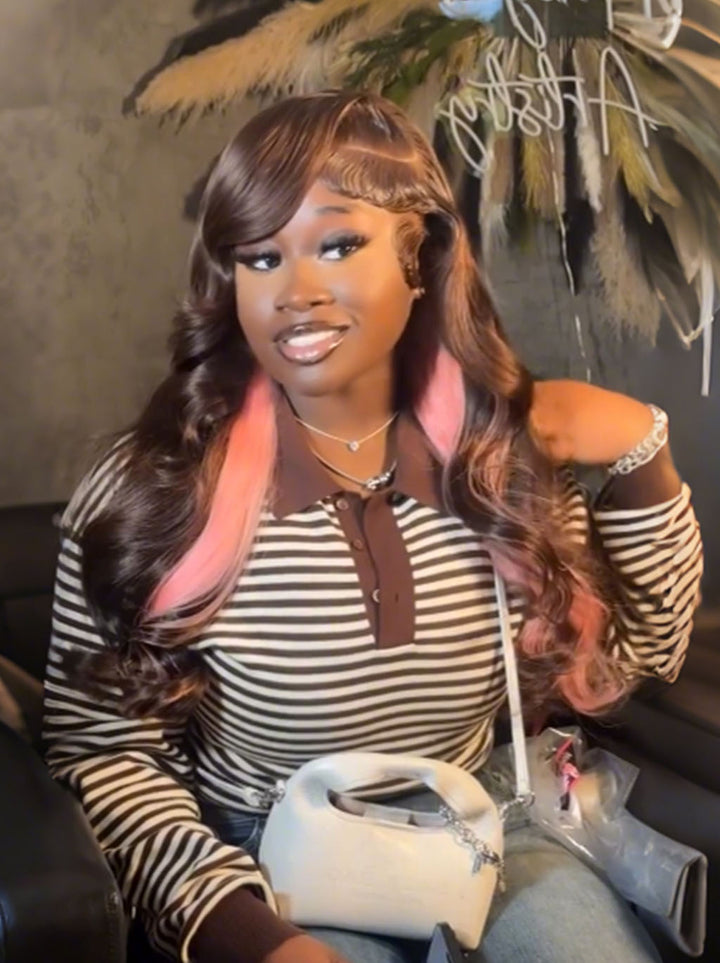 Dorsanee Peekaboo Chocolate Brown Pink 13x4 Lace Front Virgin Human Hair Wig