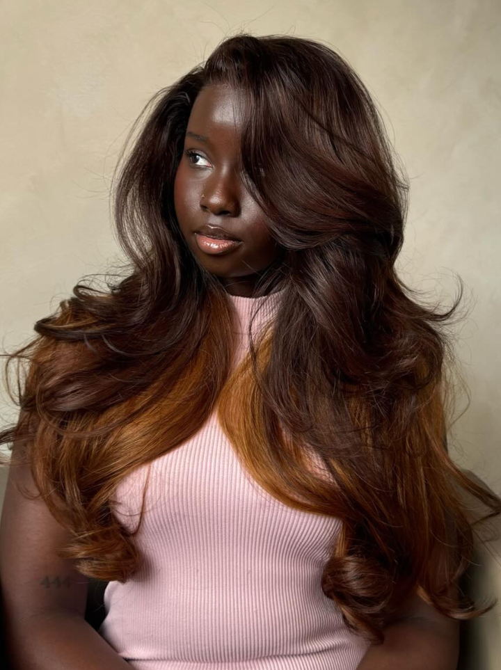 Dorsanee Peekaboo Dark Chocolate Brown Copper Auburn Ginger 13x4 Lace Front Virgin Human Hair Wig