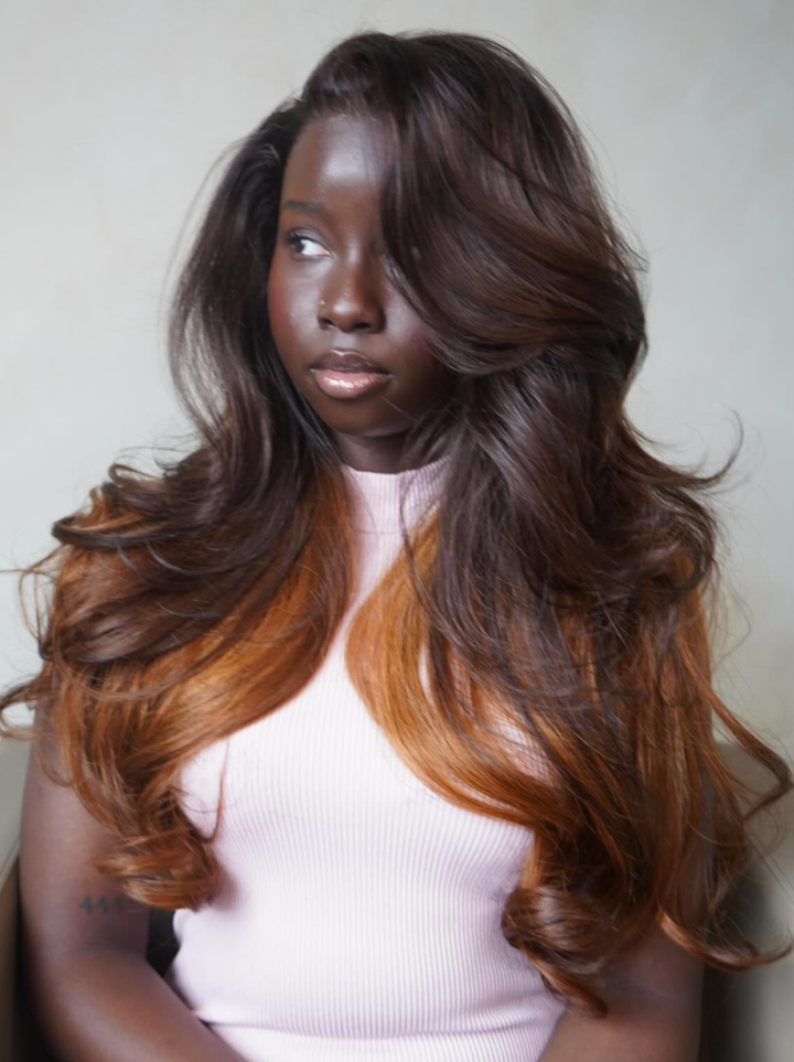 Dorsanee Peekaboo Dark Chocolate Brown Copper Auburn Ginger 13x4 Lace Front Virgin Human Hair Wig