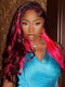 Dorsanee Peekaboo Deep Burgundy Red Hot Pink 13x4 Lace Front Human Hair Wig 200 Density