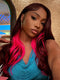 Dorsanee Peekaboo Deep Burgundy Red Hot Pink 13x4 Lace Front Human Hair Wig 200 Density