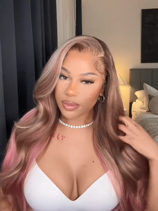 Dorsanee 13x4 Pink Skunk Stripe Ombre Blonde And Pink Highlights Body Wave Lace Wig