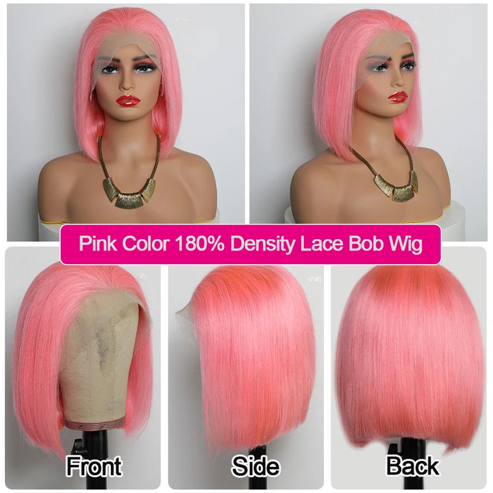Dorsanee Hair Light Pink Color Short Straight Glueless Bob Wig 13×4 Lace Front Wig Human Hair Wigs