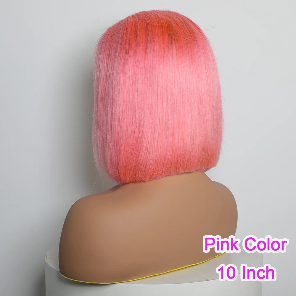Dorsanee Hair Light Pink Color Short Straight Glueless Bob Wig 13×4 Lace Front Wig Human Hair Wigs