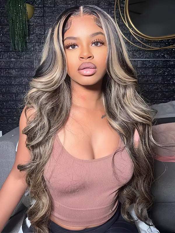 Highlight Brown Wigs Silky Straight Pre-plucked Glueless Lace Wigs Natural Looking Hairline