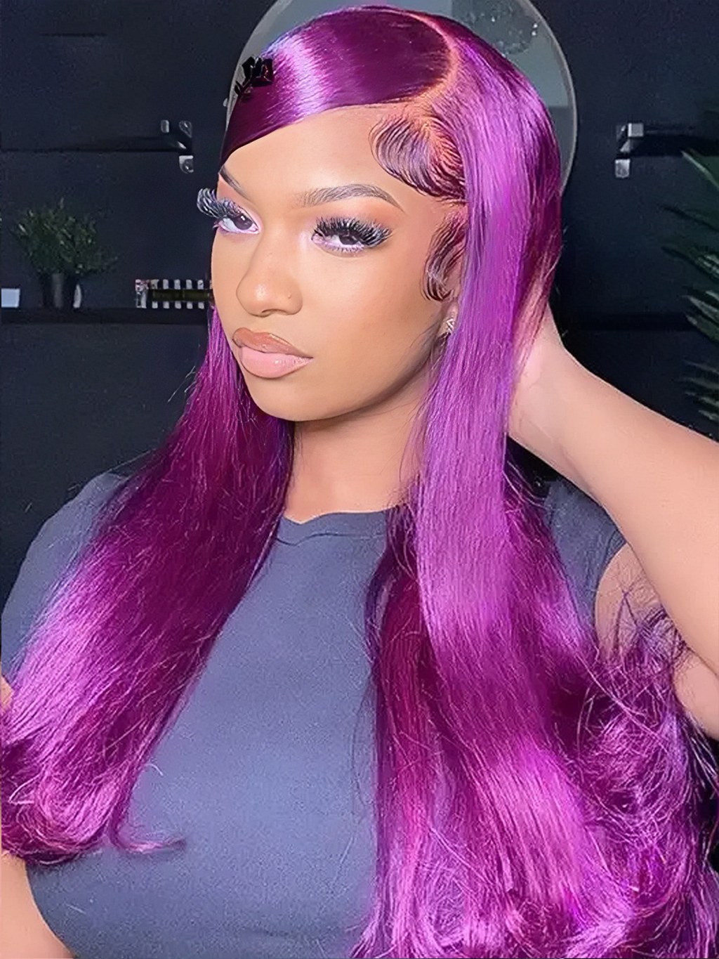 Purple Lace Front Wigs Human Hair 13x4 Straight hair Lace Front Wigs Human Hair Pre Plucked Purple Colored Human Hair Wig