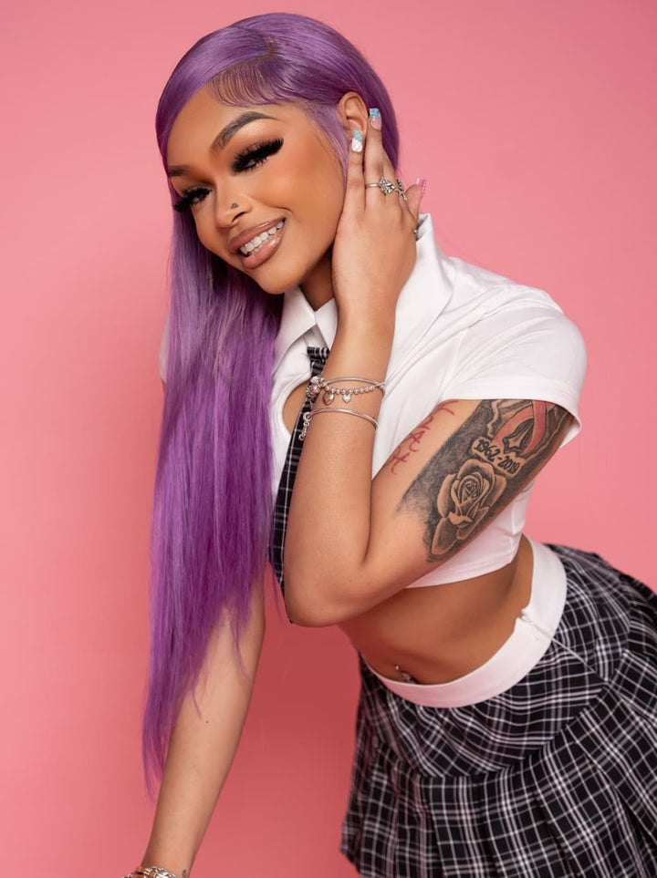 Dorsanee Purple Student Affordable Back to School Graduation College Girl 13x4 Lace Front Human Hair Wigs