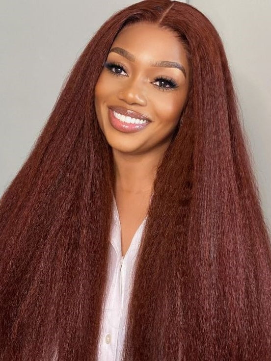 Red Brown Wigs Kinky Straight Reddish Brown Lace Front Wig