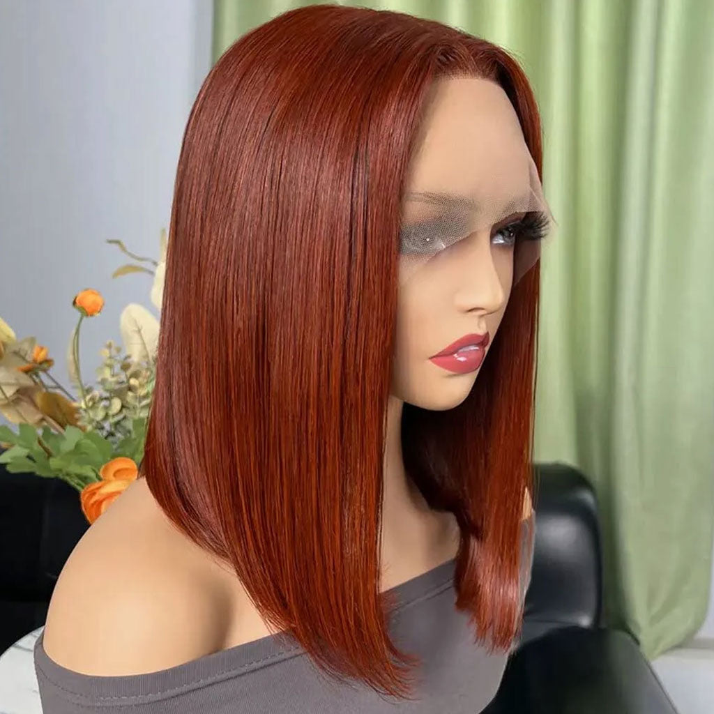 Reddish-Brown-Short-Straight-Bob-Lace-Front-Wig-33-Auburn-Copper-Human-Hair-for-Women