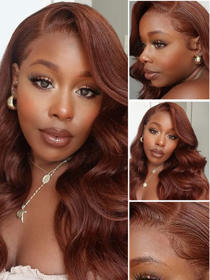 Reddish Brown Body Wave Wig HD Lace Front Wigs 180% Density Colored Human Hair Wig 