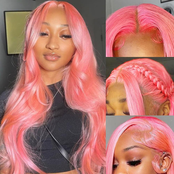 Light Pink Body Wave 13x4/13x6 Transparent Lace Wigs With Natural Hairline Human Hair Wig