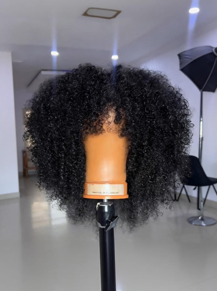 Dorsanee Short Fluffy Afro Kinky Curly With Bangs 14 16inch Bob Wig 13x4 Lace Front Human Hair Wigs