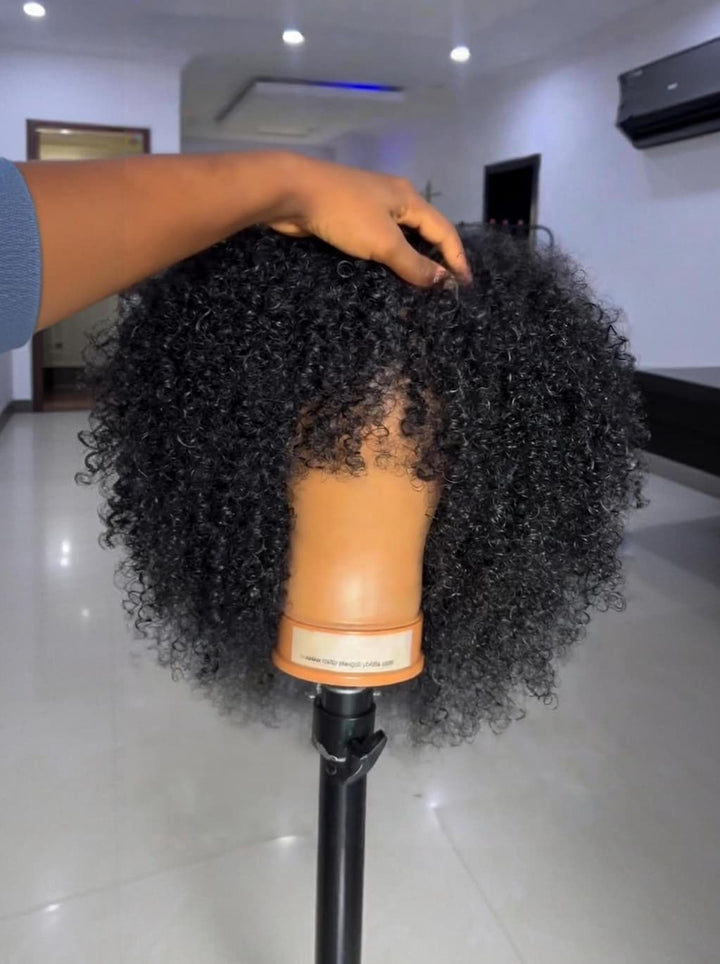 Dorsanee Short Fluffy Afro Kinky Curly With Bangs 14 16inch Bob Wig 13x4 Lace Front Human Hair Wigs